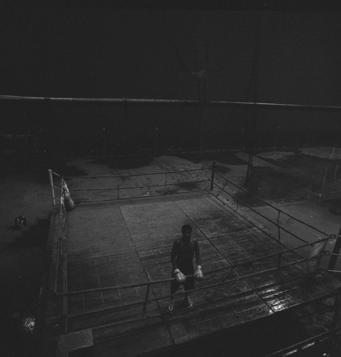 Boxer in an old sport facility in Havana